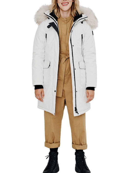 Parka With Faux Fur Hood, Size Medium - White